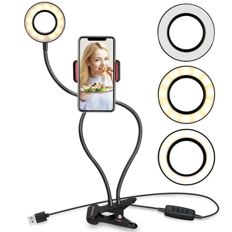 Aro Luz Led Para Escritorio Soporte Celular Flexible