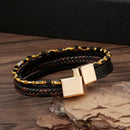 Pulsera Trenzada de Cuero con detalles dorados para hombres