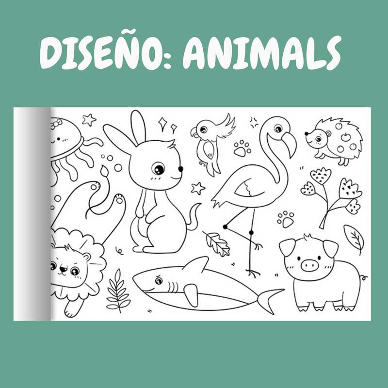 Set de 2 Rollos de 3 Metros de Animales y Frutas para Pintar Colorear