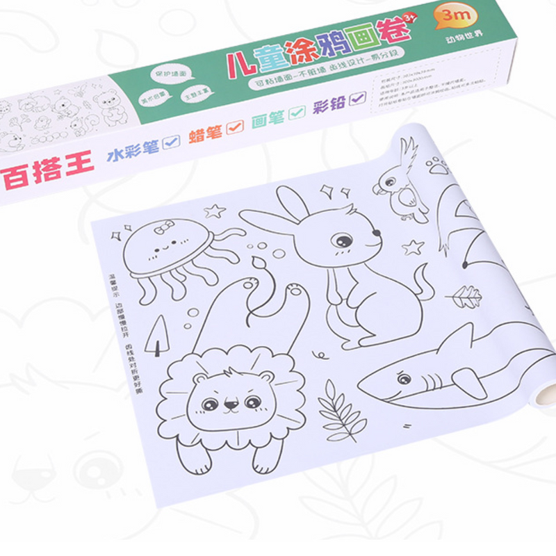 Set de 2 Rollos de 3 Metros de Animales y Frutas para Pintar Colorear