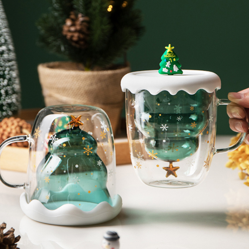 Taza de Doble capa con diseño de estrella de árbol de Navidad