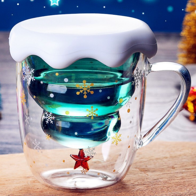 Taza de Doble capa con diseño de estrella de árbol de Navidad