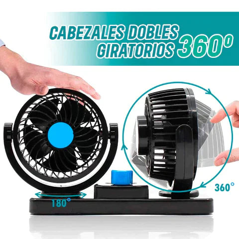 Ventilador Doble  Giratorio 360° Para Auto