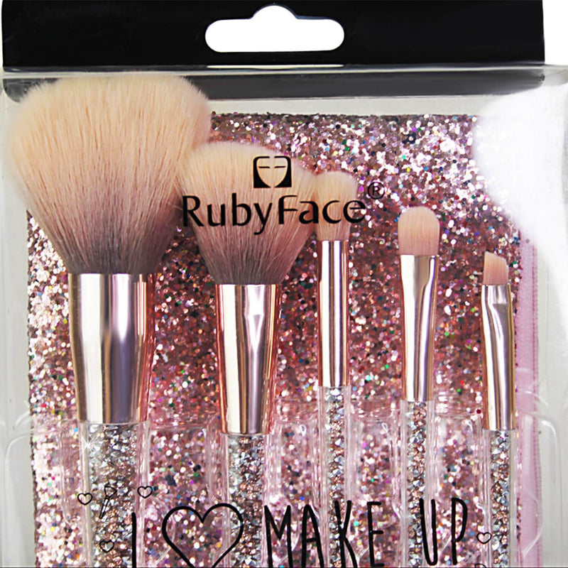 Set de 5 Brochas Maquillaje con Estuche Gold Pink