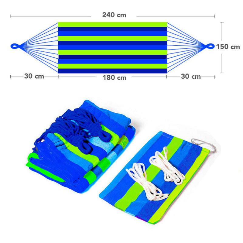 Hamaca Colgante Rayas Azul con Funda Portátil