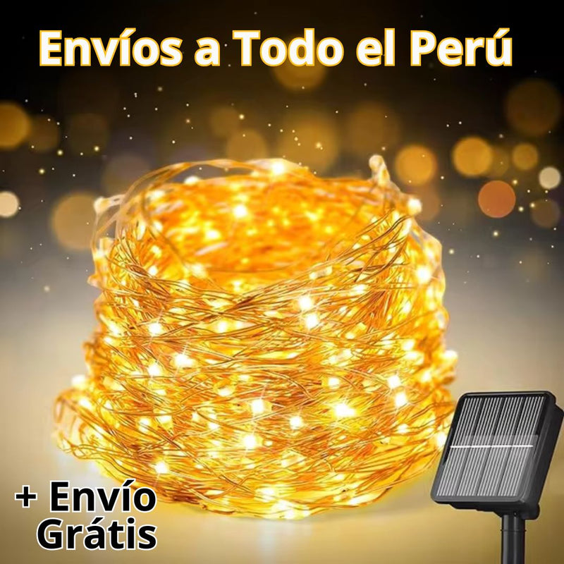 Luces LED Solares en Color Dorado con Carga Solar - 20 Metros