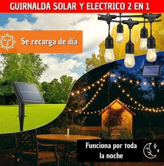 Guirnaldas con Panel Solar | 10 Metros + 20 Focos 💡