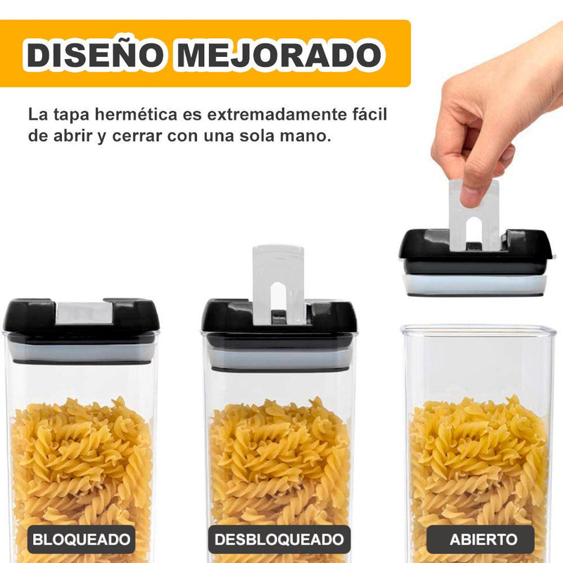 Set de 7 Frascos Envases Herméticos Táper de Cocina con Tapa Negro